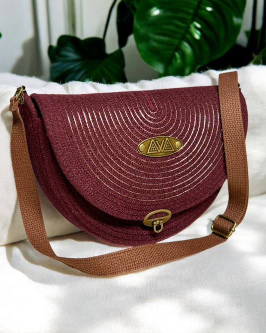 Burgundy Mahina Crossbody Messenger Bag - Silvery Black Accents Handmade, & Eco-Friendly (In-Stock)