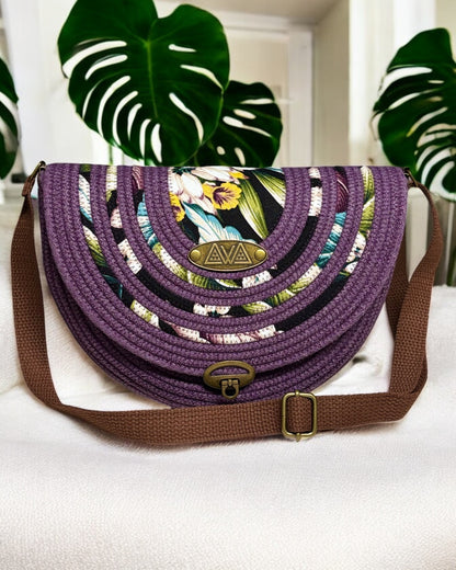 Amethyst Mahina Crossbody Messenger Bag - Orchid Flower Accents, Handmade, & Eco-Friendly