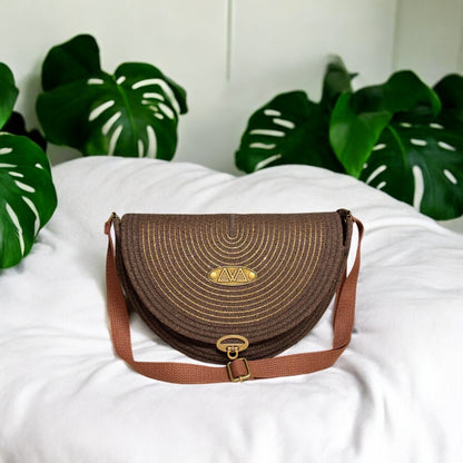 Chocolate Mahina Crossbody Messenger Bag - Gold Accents, Handmade, & Eco-Friendly