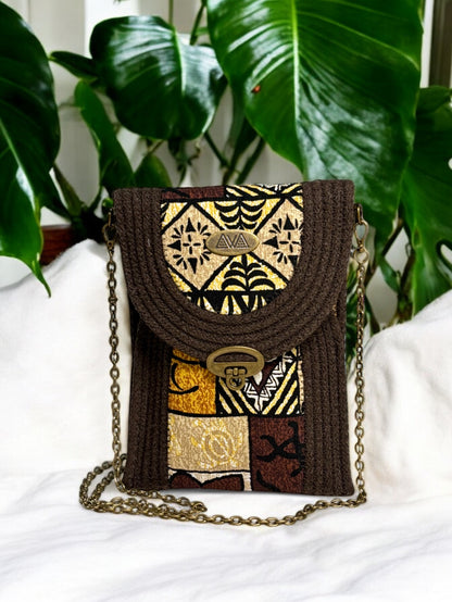 Charcoal Eke Crossbody Bag - Vintage Hawaiian Print Accents, Handmade, & Eco-Friendly (In-Stock)