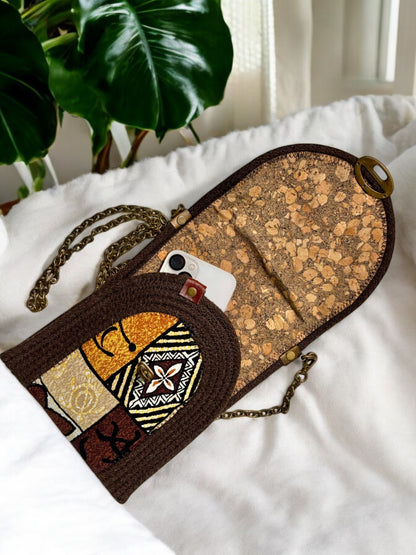 Charcoal Eke Crossbody Bag - Vintage Hawaiian Print Accents, Handmade, & Eco-Friendly (In-Stock)