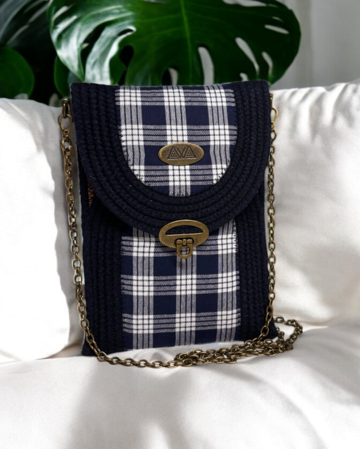 Navy Eke Crossbody Bag - Navy Palaka Accents, Handmade, & Eco-Friendly (In-Stock)