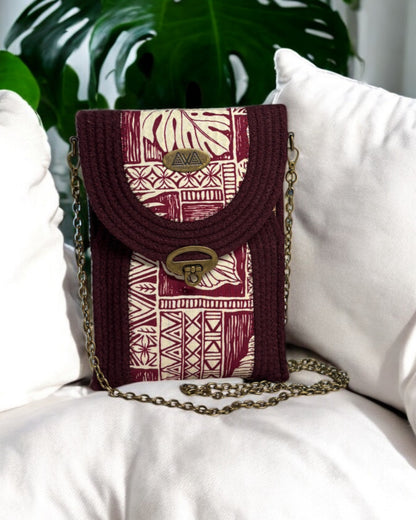 Burgundy Eke Crossbody Bag - Vintage Hawaiian Accents, Handmade, & Eco-Friendly (In-Stock)