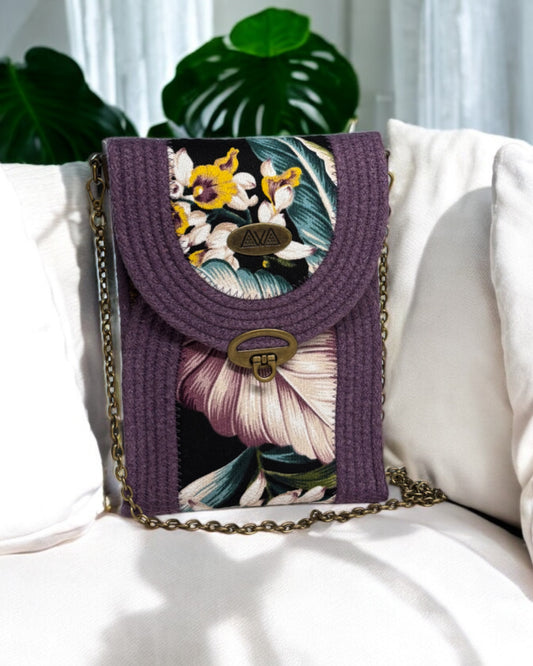 Amethyst Eke Crossbody Bag - Orchid Flower Accents, Handmade, & Eco-Friendly (In-Stock)