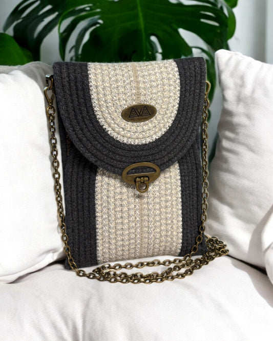 Charcoal Eke Crossbody Bag - Grey & Cream Woven Accents, Handmade, & Eco-Friendly (In-Stock)