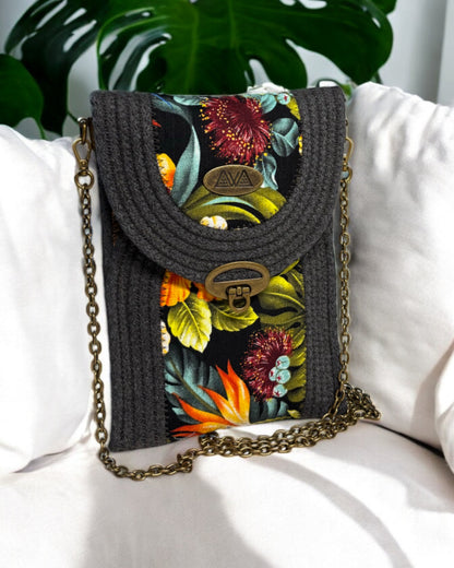 Charcoal Eke Crossbody Bag - Ōhiʻa Flower Accents, Handmade, & Eco-Friendly (In-Stock)