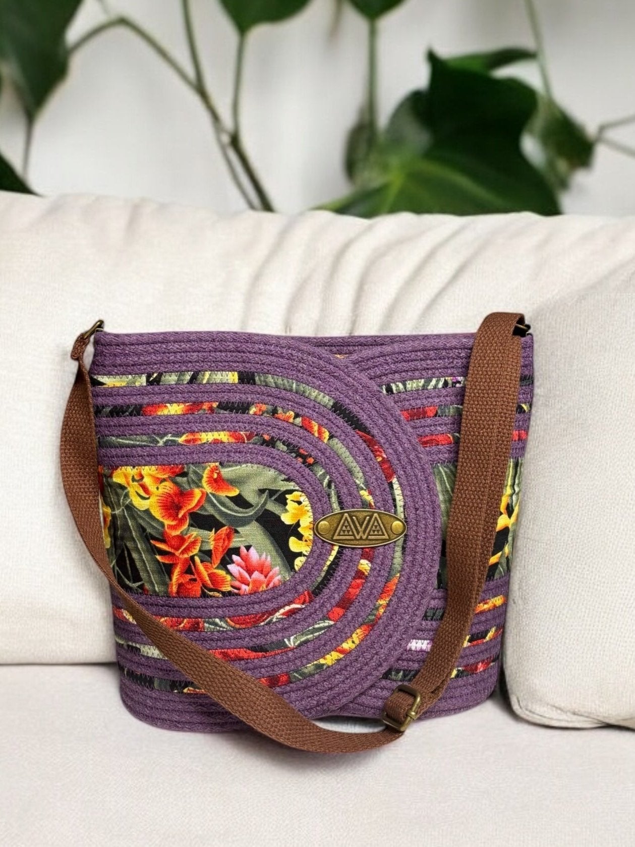 Amethyst Pakeke Crossbody Bucket Bag – Ginger Flower Accents, Handmade & Eco-Friendly (In-Stock) (Copy)