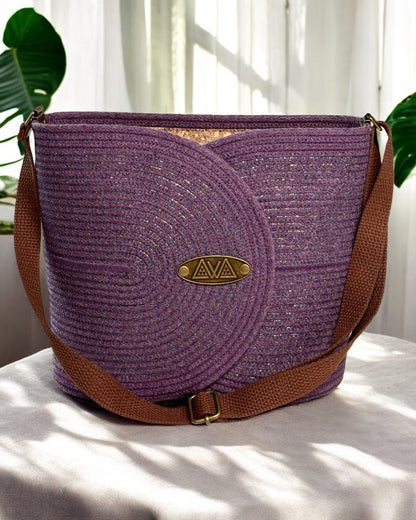 Amethyst Pakeke Crossbody Bucket Bag – Metallic Multicolored Woven Accents, Handmade & Eco-Friendly (In-Stock)